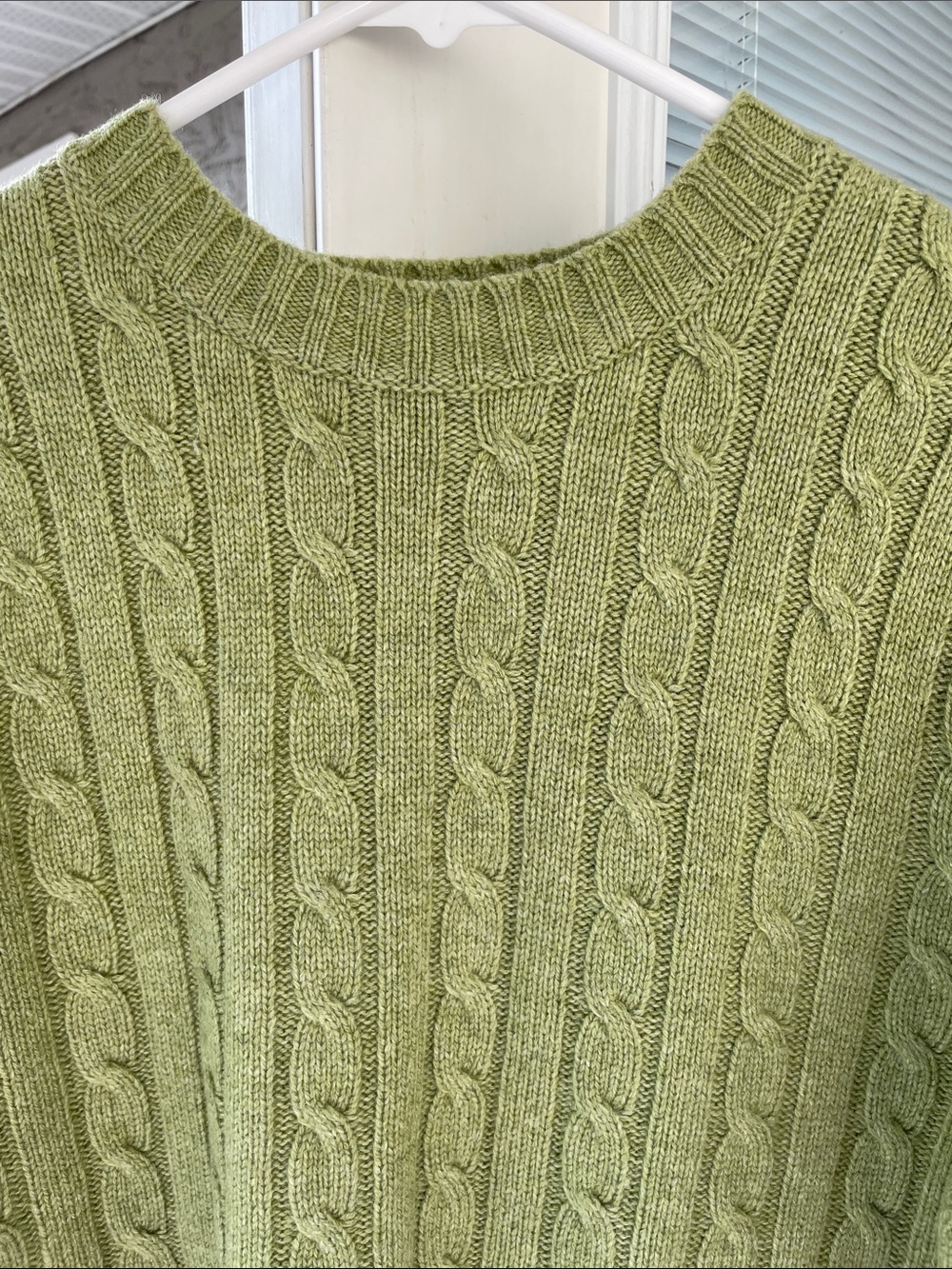 L.L. Bean Men's Light Sage Green Cable Crewneck Sweater - Picture 2 of 6